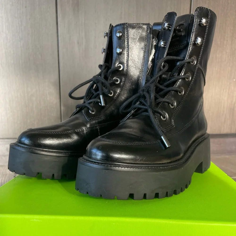 Sam Edelman Black Leather Women's Platform Boots - Picture 3 of 8